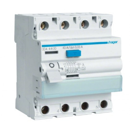 Hager CDA440D Дифференциальное реле 4P, 6kA, 40A,30mA, A